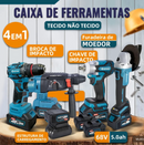 🔥【PREÇO DE FÁBRICA】🔥 Kit de ferramentas 4 em 1 Furadeira, Chave de fenda/Chave de impacto/Amolador/Martelo 2 baterias de 21 V Caixa - GEMINI